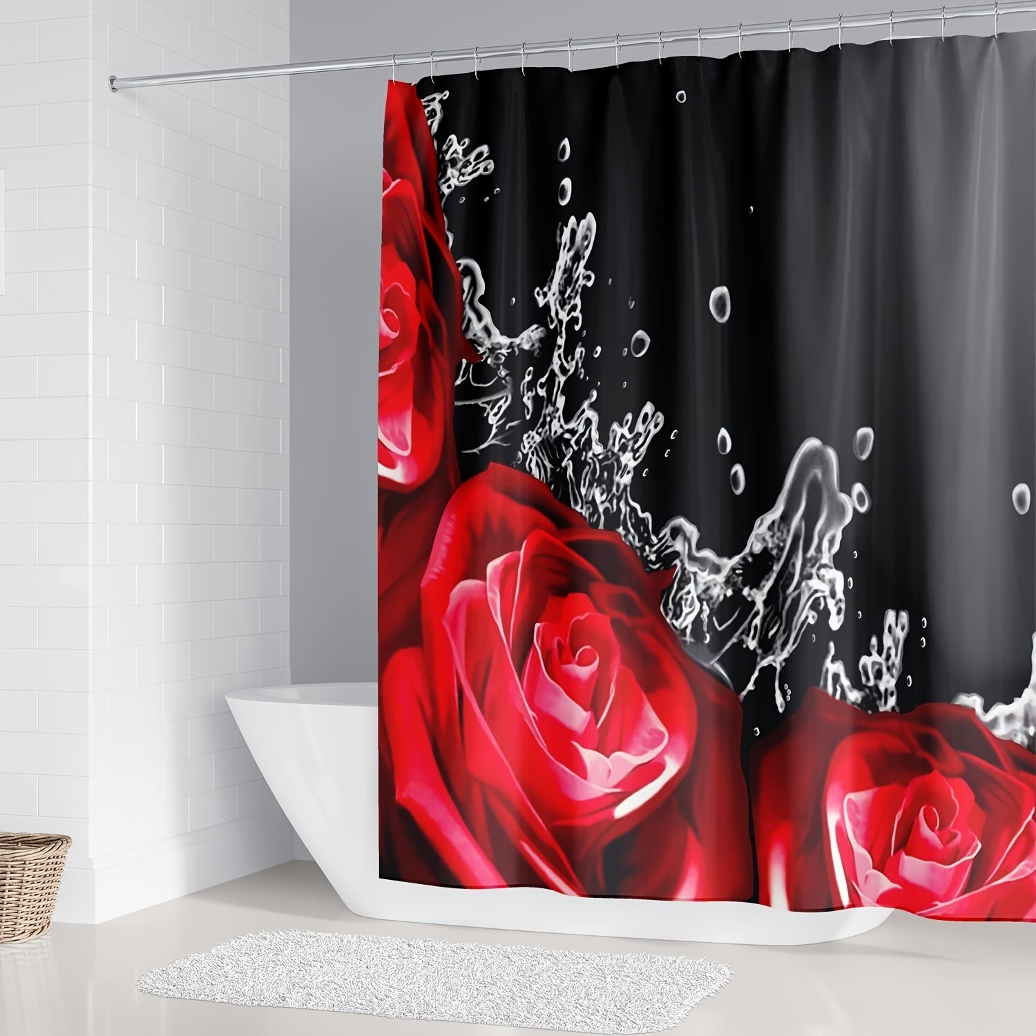 Red Rose Shower Curtain Set with Bathroom Decor