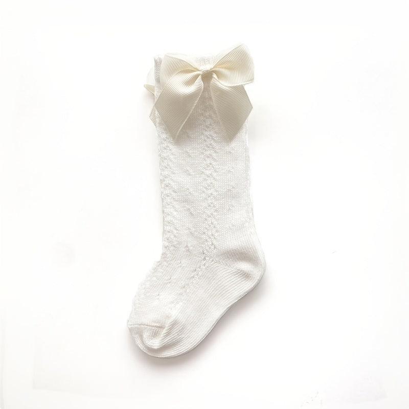 Girls Knit Hollow Out Socks with Bow for Autumn and Spring Kids