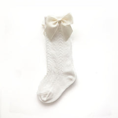 Girls Knit Hollow Out Socks with Bow for Autumn and Spring Kids