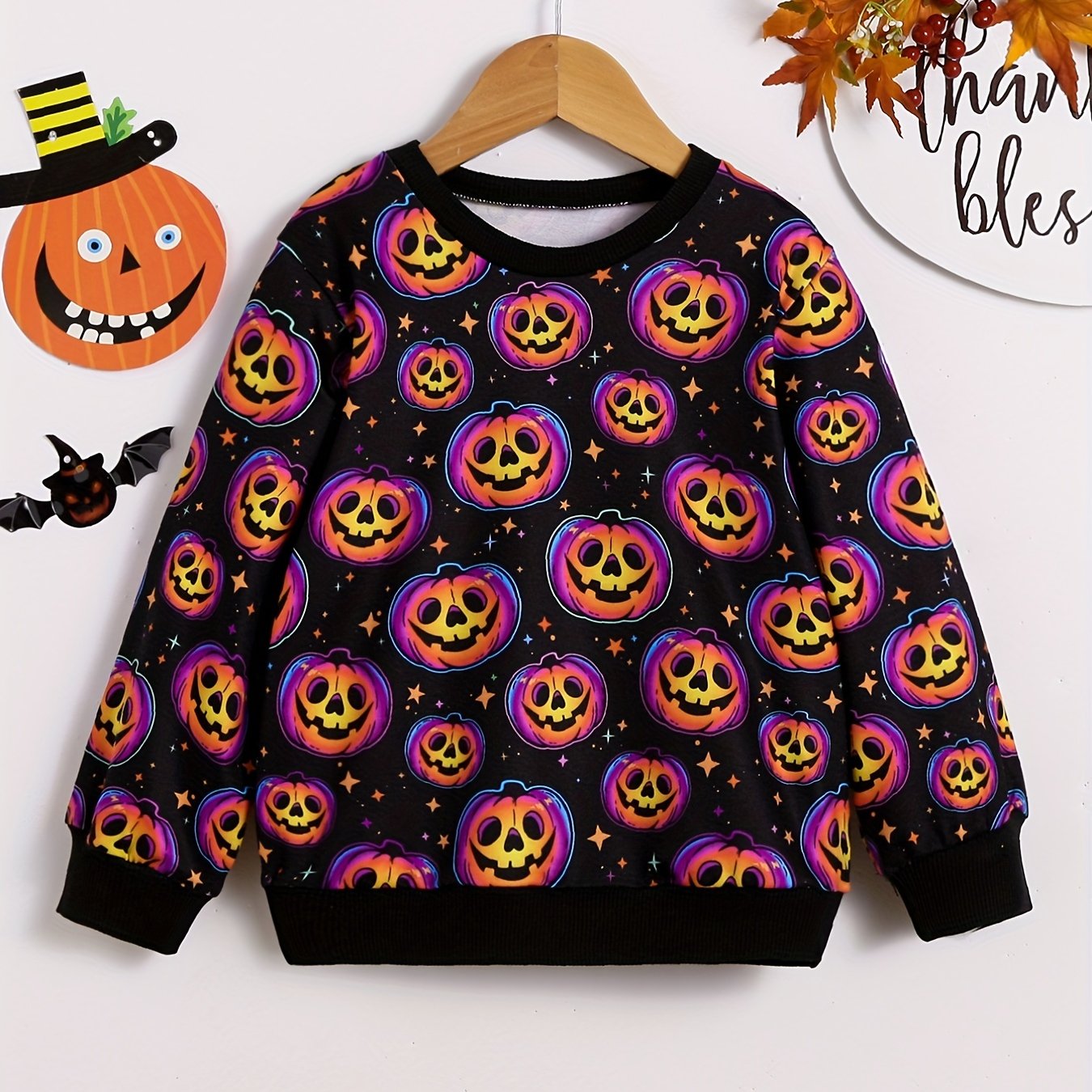 Halloween Pumpkin Print Boys Pullover Sweatshirt