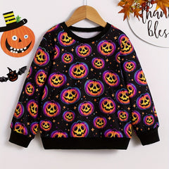 Halloween Pumpkin Print Boys Pullover Sweatshirt