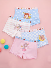 4pcs Girl's Boxer Briefs Cartoon Print Elastic Waist Underwear 95% Cotton