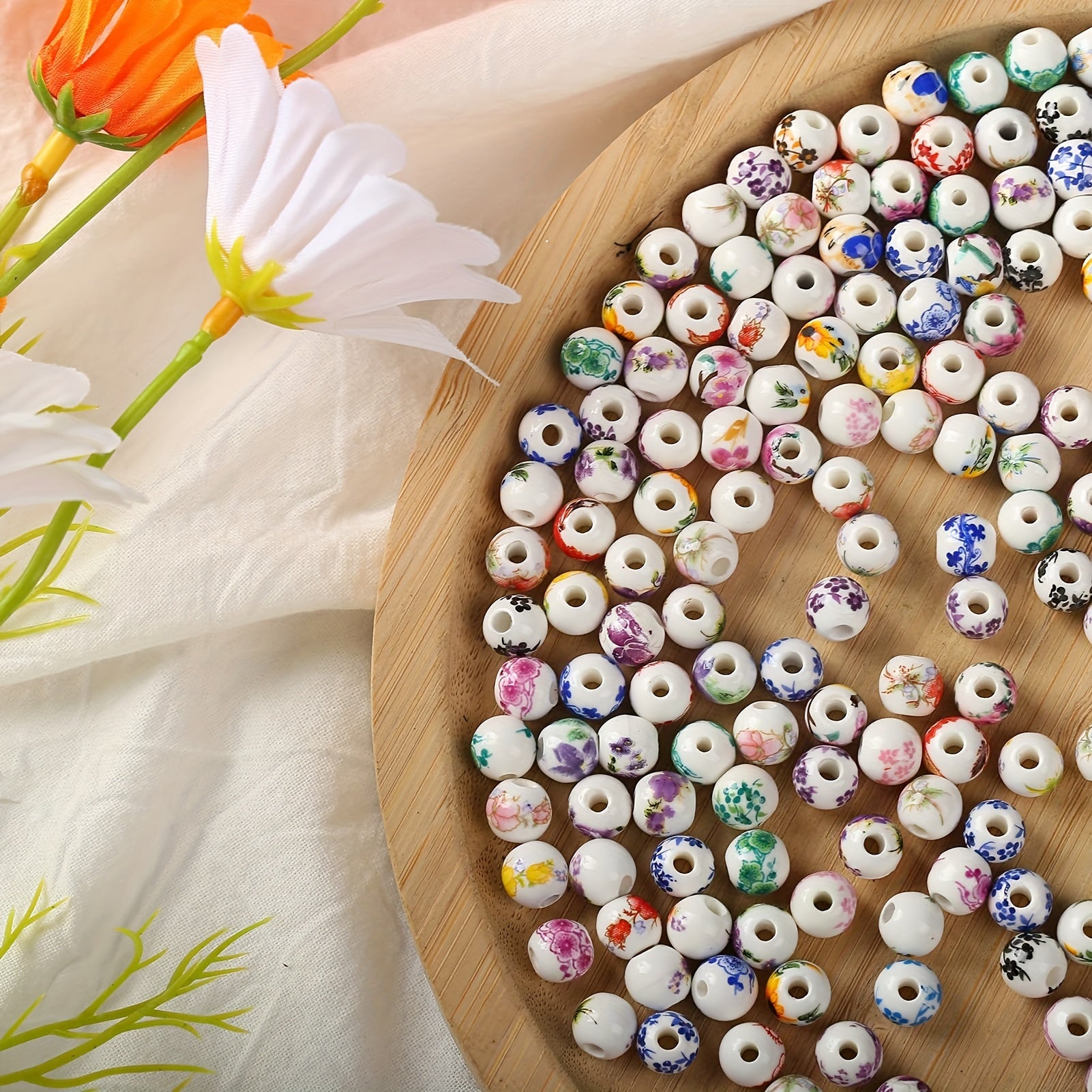 50pcs Mixed Flower Ceramic Craft Beads Set for DIY Jewelry Making Supplies