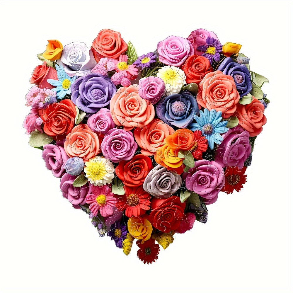 Mysterious Flower Wooden Puzzle Heart Shaped Floral High Difficulty