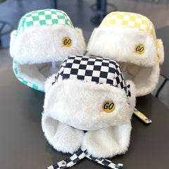 Boys Checkerboard Winter Fleece Ear Protection Hat