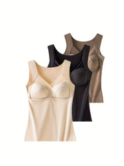 3pcs Mesh Thermal V-Neck Sleeveless Top Women's Lingerie