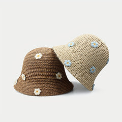 Flower Decor Sun Hat UV Protection Crochet Straw Hat