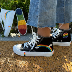 Women's Rainbow Pattern Canvas Mid Top Sneakers