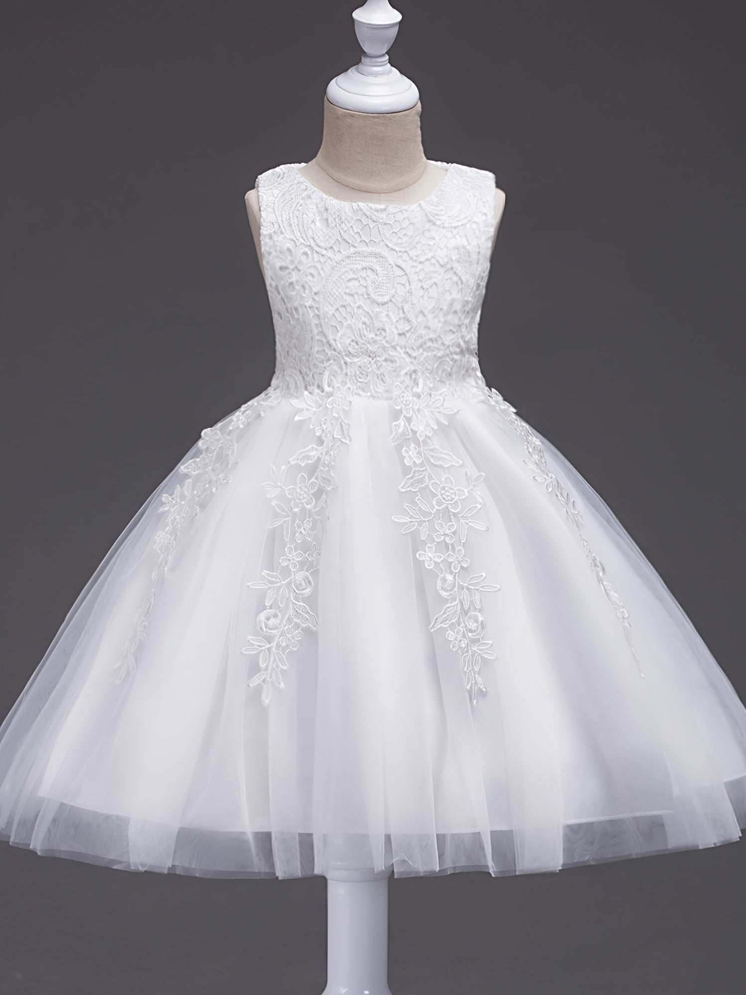 Girls Sleeveless Puffy Princess Dress Flowers Embroidery Tulle Tutu Dress