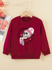 Skull Pom Hat Girls Sweatshirt Casual Fit Toddler Kids Tops Pullover