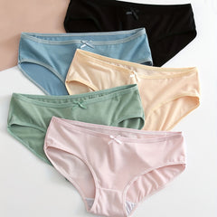 5pcs Bow Decor Bikini Panties Low Waist Intimates Women's Lingerie