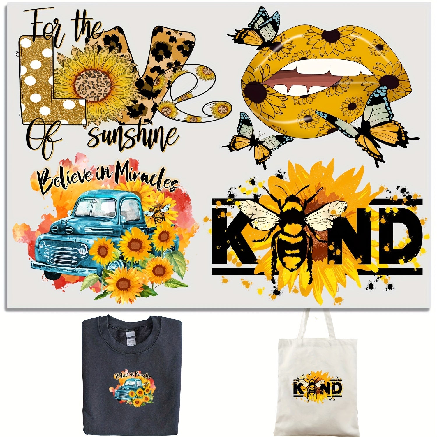4pcs Yellow Sunflower Iron-On Patches DIY T-shirt Backpack