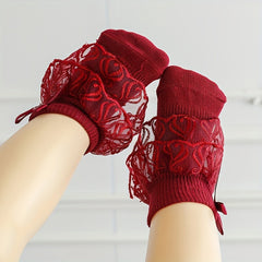 2pairs Lace Bow Ruffled Socks for Baby Girls