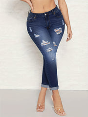Ripped Holes Skinny Jeans Slim Fit Slash Pockets Stretch Curvy Denim