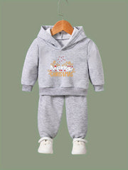 Girls 2pc Christmas Hooded Sweatshirt Solid Sweatpants Set Kids Clothes