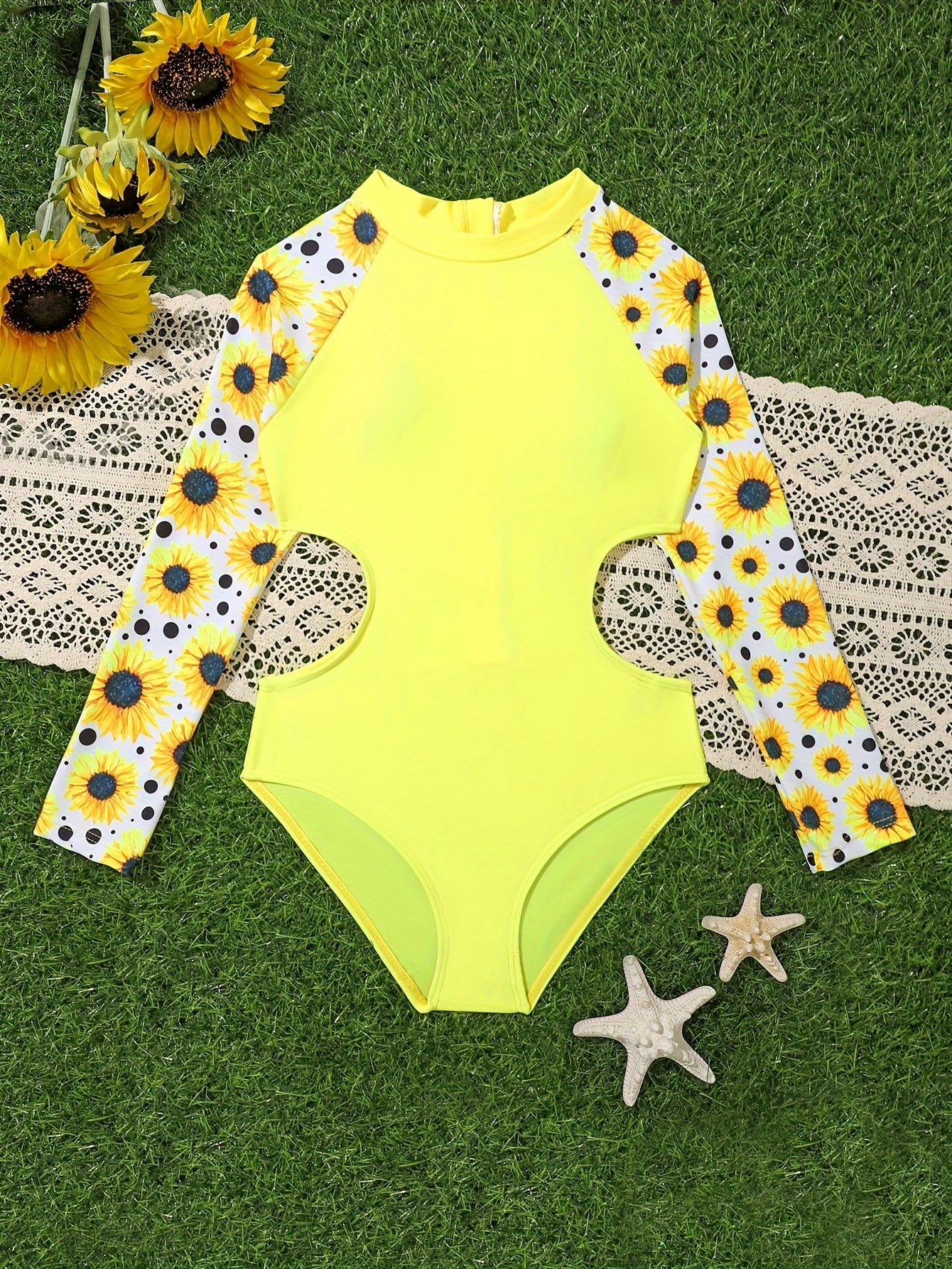 Girls Long Sleeve Swimsuit Cute Bathing Suit for Summer