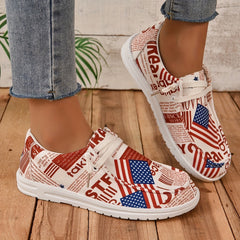 Women's Flag Print Canvas Shoes Casual Lace Up Outdoor Shoes Lightweight