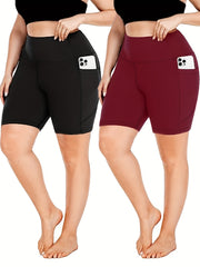2 Pack Plus Size High Rise Yoga Shorts Set With Phone Pockets