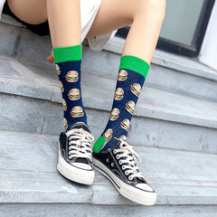 Hamburger Print Socks Women's Mid Tube Stockings
