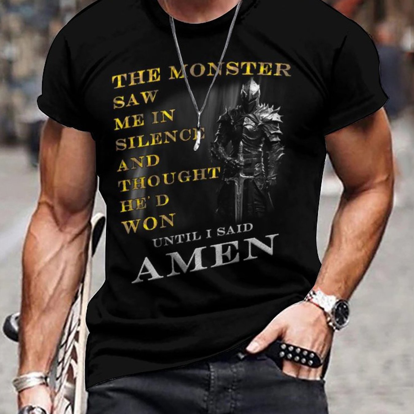 Men's 3D Knight Graphic T-shirt for Outdoor Casual Wear