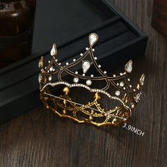 Baroque Round Rhinestone Crown Hairband Headband for Party Wedding