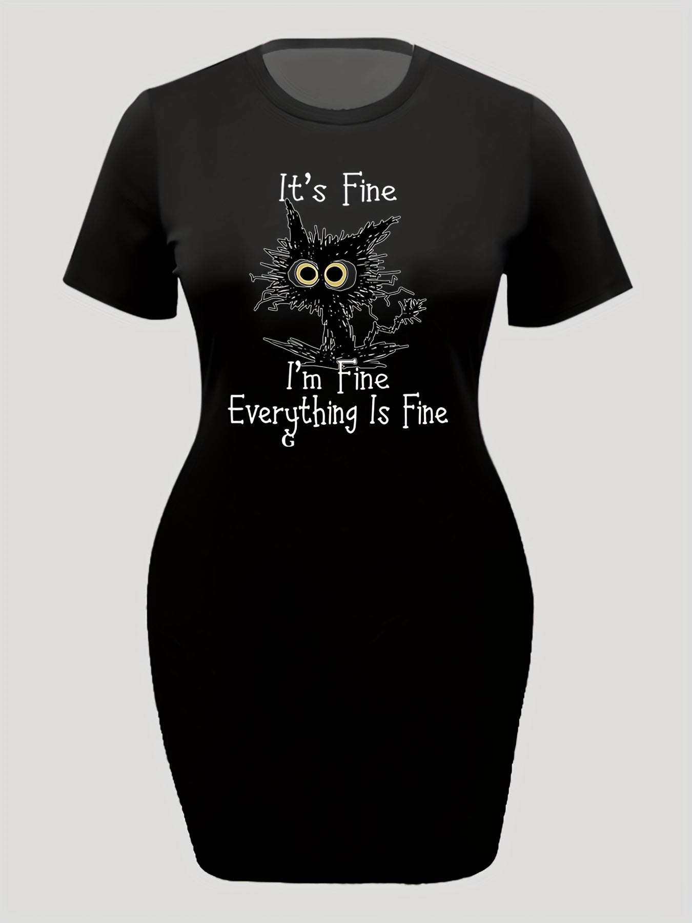 Cat & Letter Print Tee Dress