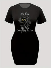 Cat & Letter Print Tee Dress