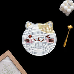 6pcs Artificial Diamond Coaster Set DIY Animal Painted Coaster With Stand