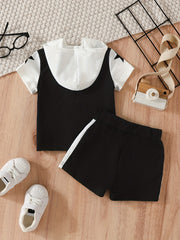 Boys Short Sleeve Side Stitch Block Pullover Top Short Shorts Set