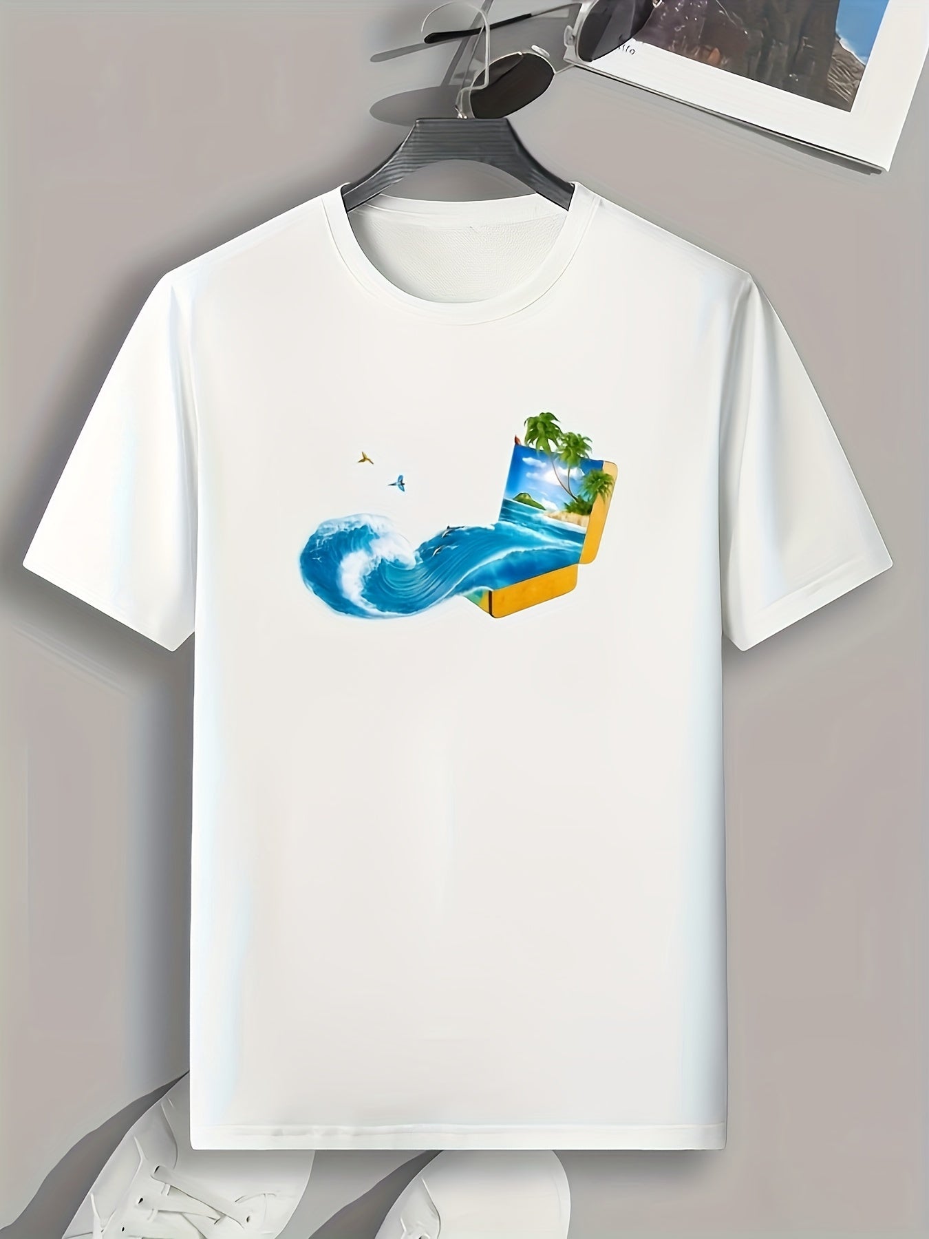Wave Pattern Print Men's Sports T-shirt - Summer Style