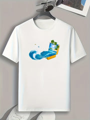 Wave Pattern Print Men's Sports T-shirt - Summer Style