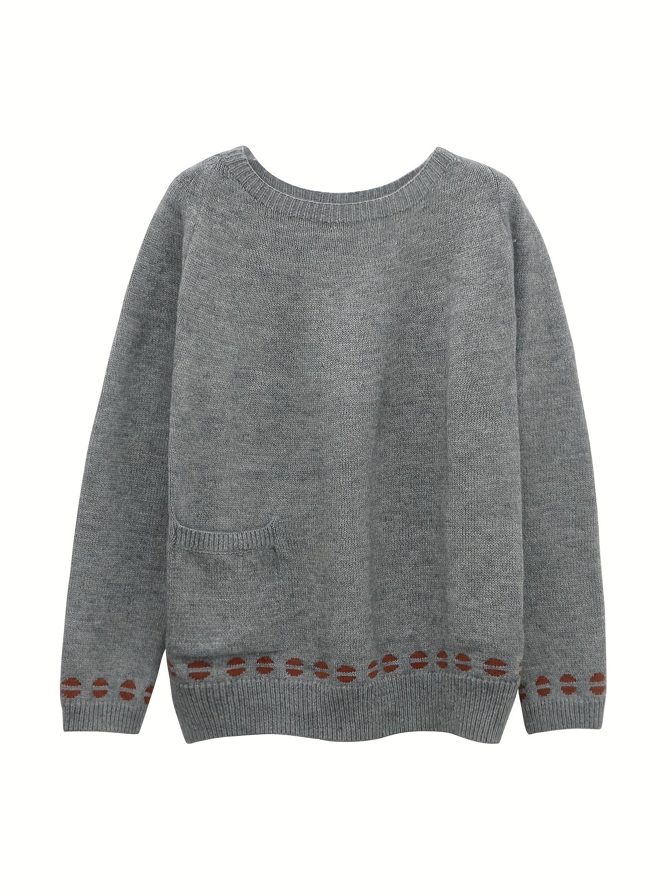 Geo Print Round Neck Jumper With Pocket