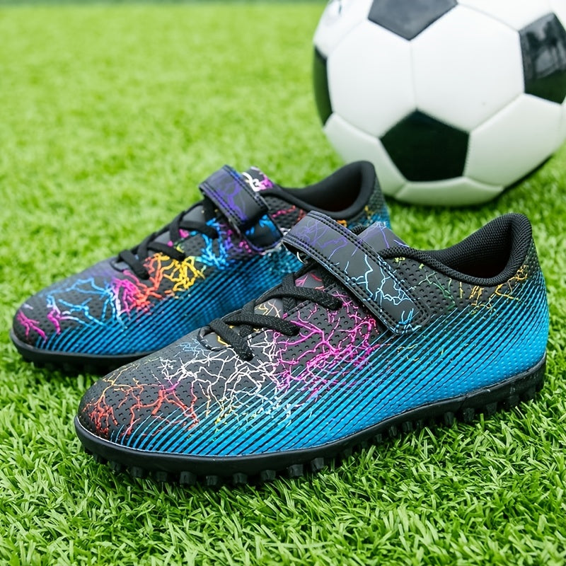 Boys' Turf Football Boots Hook Loop Fastener Outdoor Anti-slip TF Soccer Cleats
