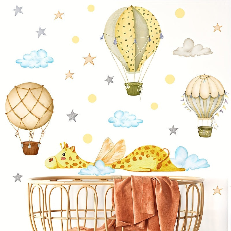 Wall Sticker Deer Hot Air Balloons Clouds Stars Room Decoration Self adhesive