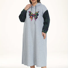 Butterfly Print Plaid Sleeved Hooded Sleep Dress