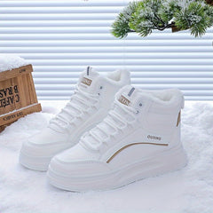 Women's High Top Plush Thermal Platform Sneakers Lace Up Comfortable Athletic