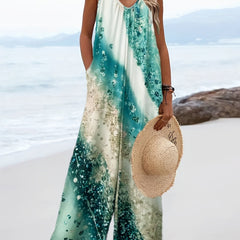 Marble Print Wide Leg Jumpsuit Spaghetti Jumpsuit