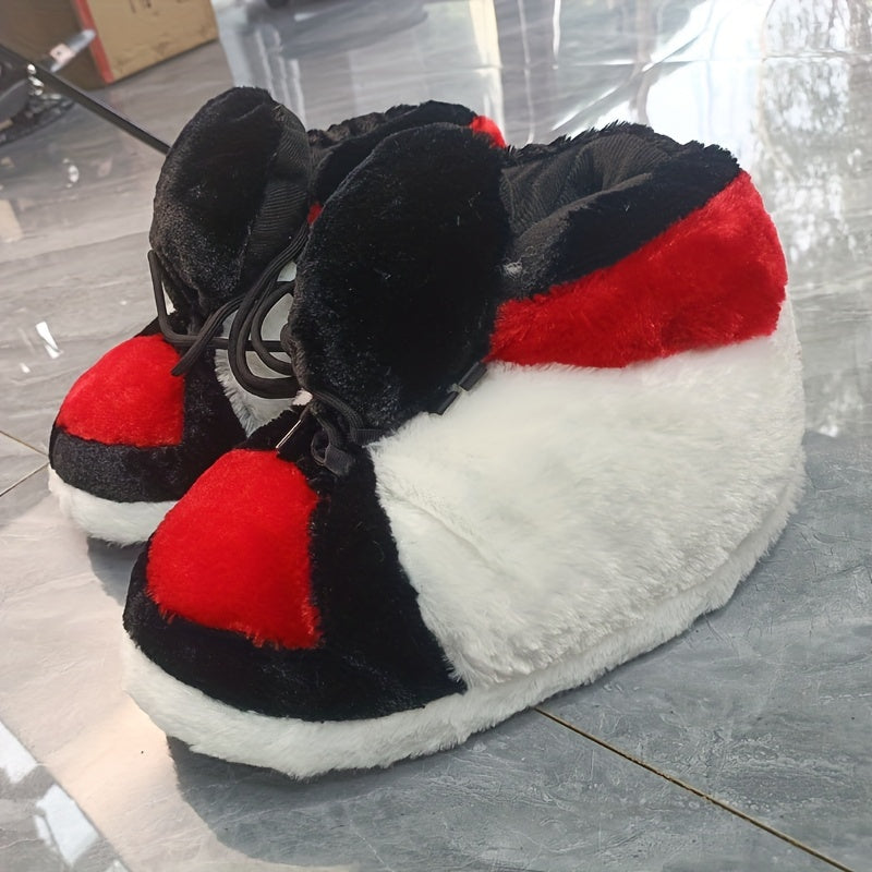 Women's Plush Sneakers Slippers Lace Up Keep Warm Slip On Shoes