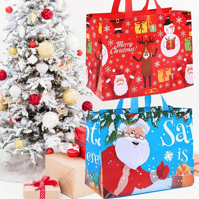 4pcs Gilding Christmas Gift Bags With Handles, Reusable Grocery Bags