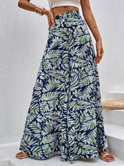 Boho Plants Print High Waist Wide Leg Pants