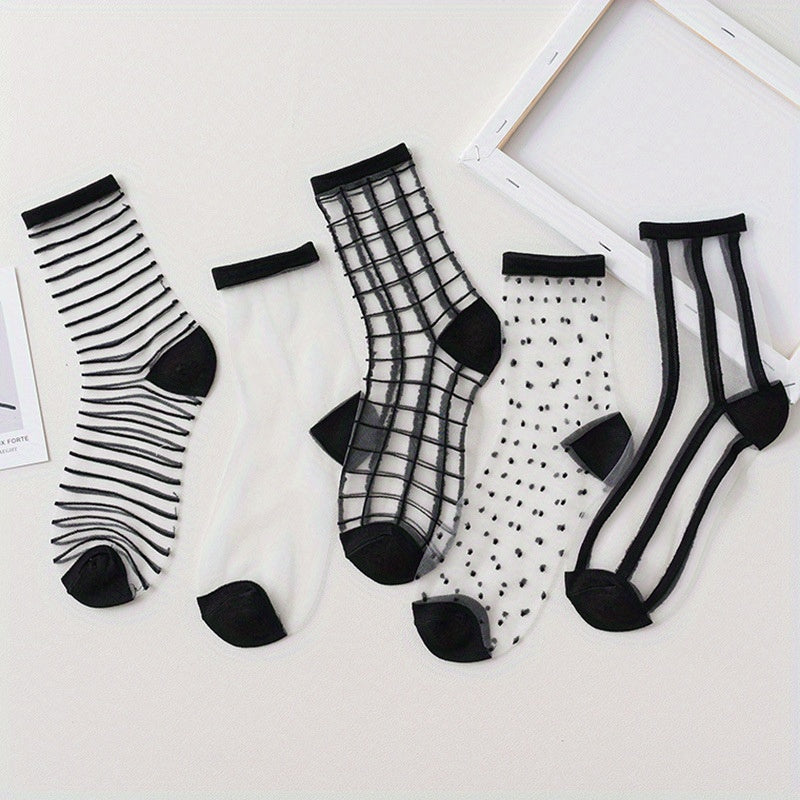 5 Pairs Geometric Pattern Sheer Mesh Socks Women's Stockings