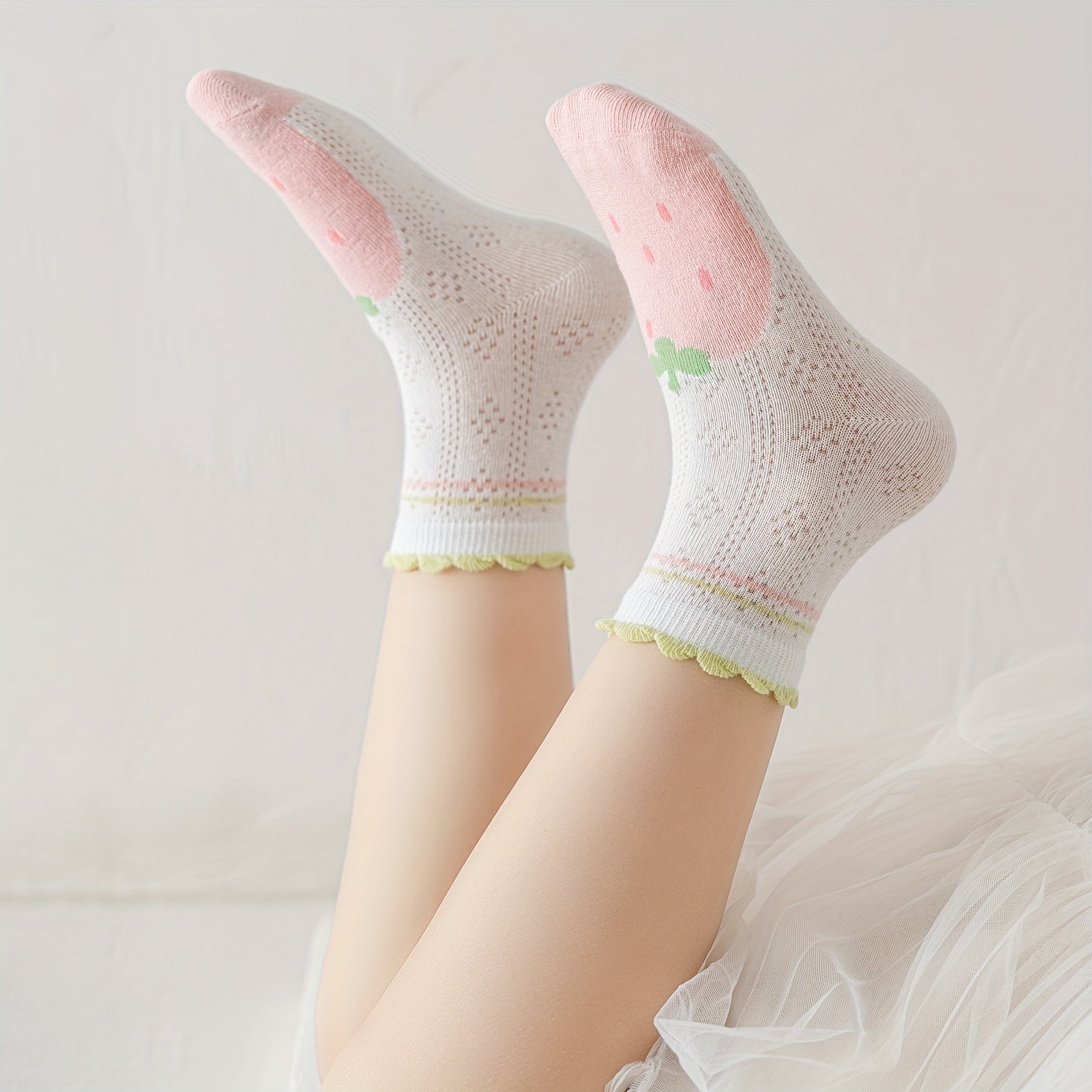 Cartoon Ruffled Flower Knit Crew Socks for Kids