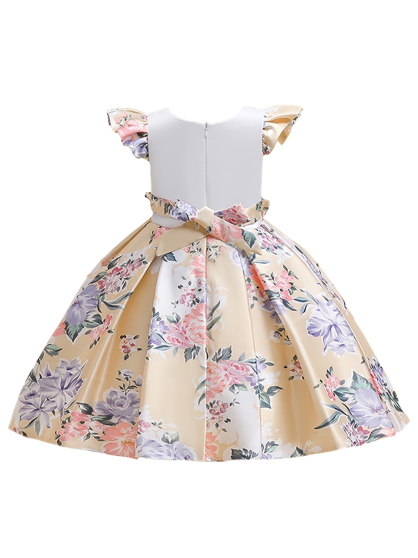 Girls Princess Dress Flying Sleeves Flowers Print Ruffles Performance Dress