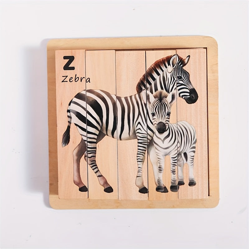 Wooden Animal Puzzle Toy 4 in 1 Animal Cognitive Puzzle Board