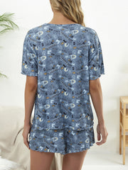 Crown Print Pajamas Set Ruffle Tee Top & Shorts Pj Set Women's Sleepwear