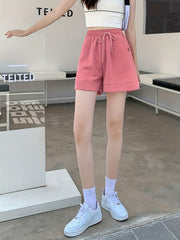 High Waist Drawstring Shorts Wide Leg