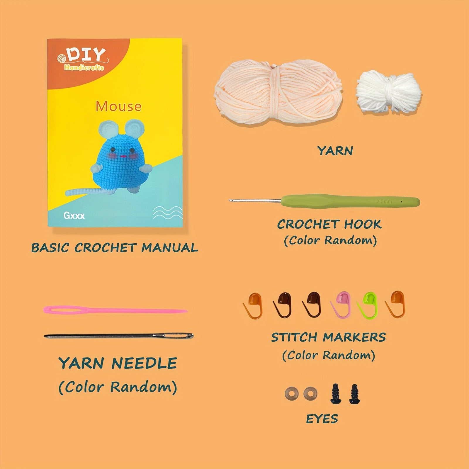 Crochet Kit Beginners Little Mouse Step by Step Video Tutorials Hook Marker Sewi