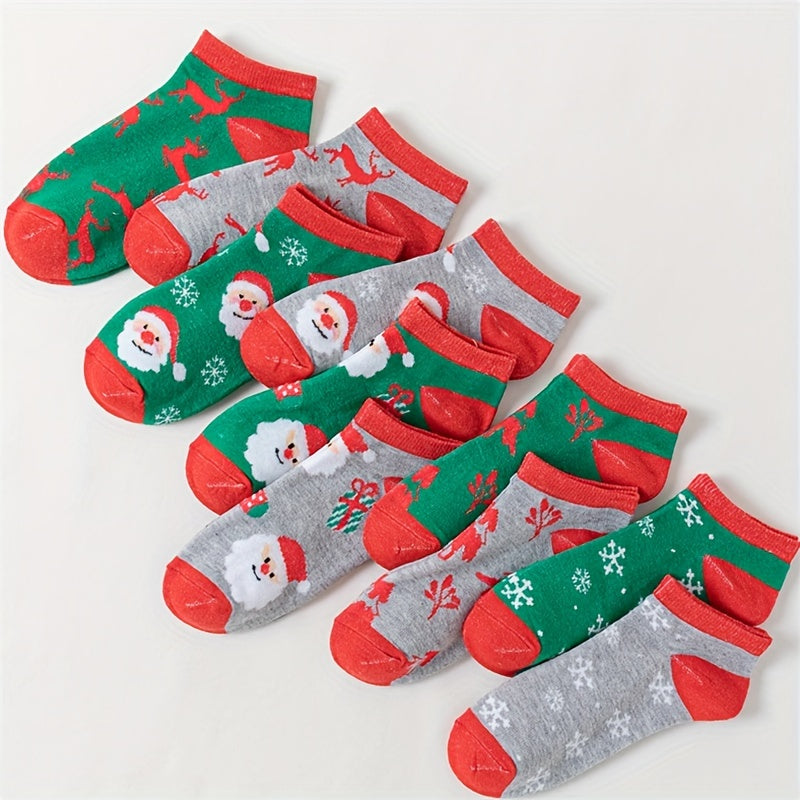 10 Pairs Cartoon Print Socks & Christmas Ankle Socks Women's Stockings