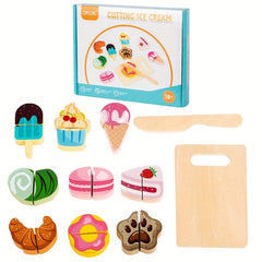 Wooden Play Food Set for Kids Colorful Fruits Vegetables and Meats