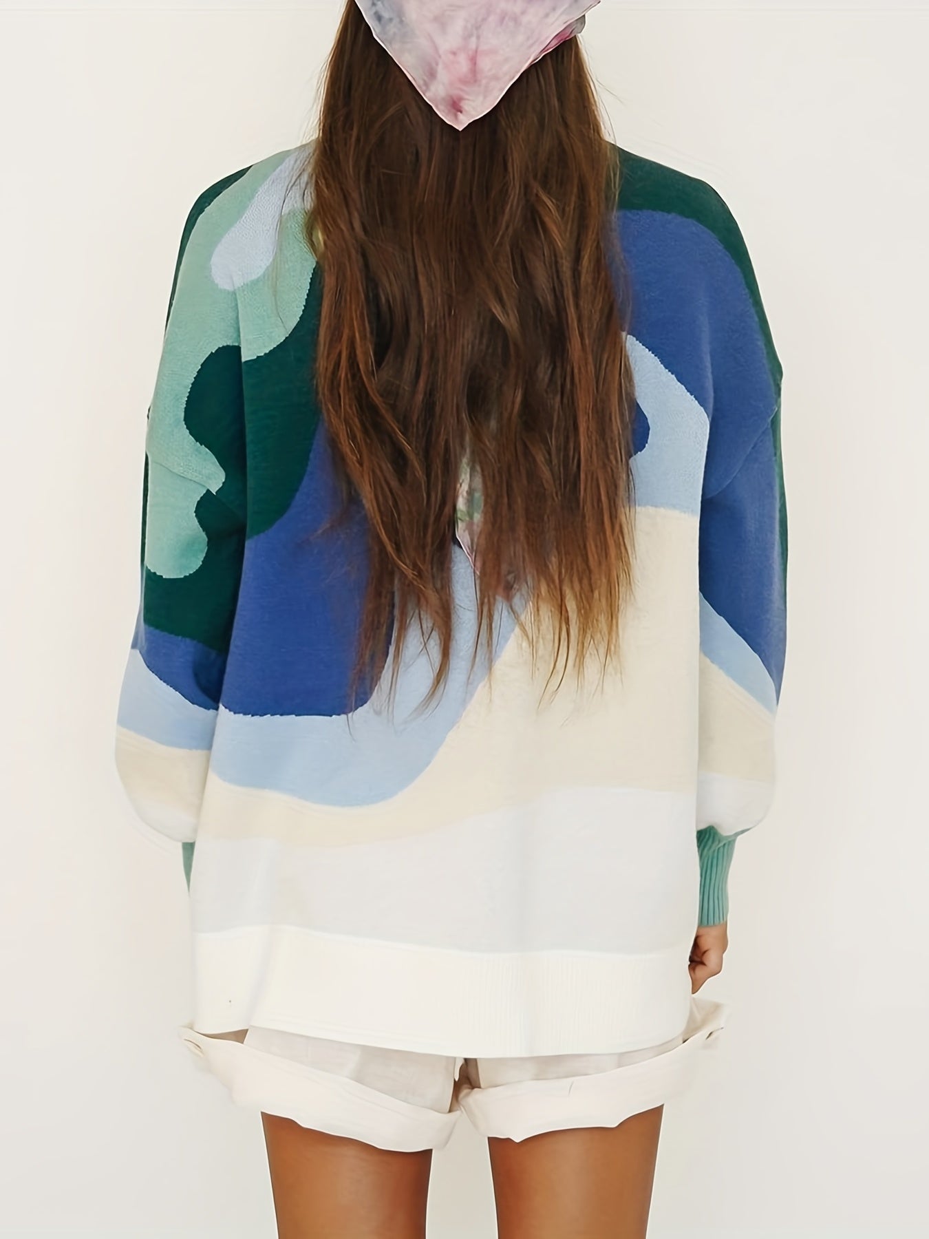 Abstract Print Long Sleeve Mock Neck Sweater
